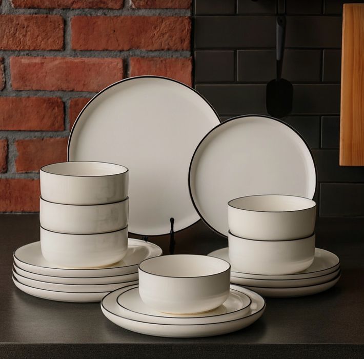 Zestaw obiadowy dla 6 osób, 18 sztuk ceramik, serwis, zastawa stołowa