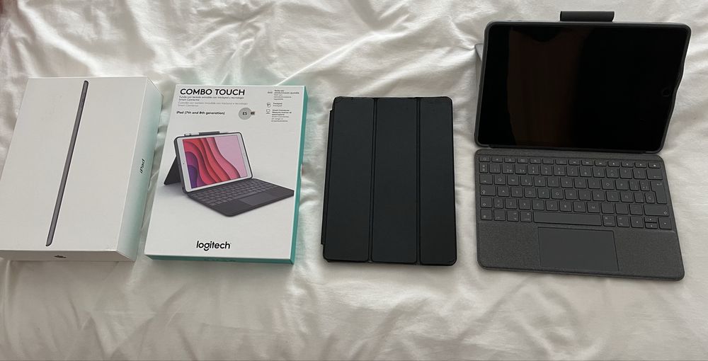 Ipad 7 geracao 32gb + capa e teclado logitech + capa + caixas