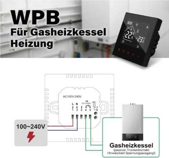 Termostat Wifi Beok TDR89B-WIFI-WPB, sterowanie kotłem gazowym