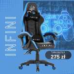 Fotel Gracza, Krzesło Gamingowe INFINI FIVE BLUE, kauczukowe kółka
