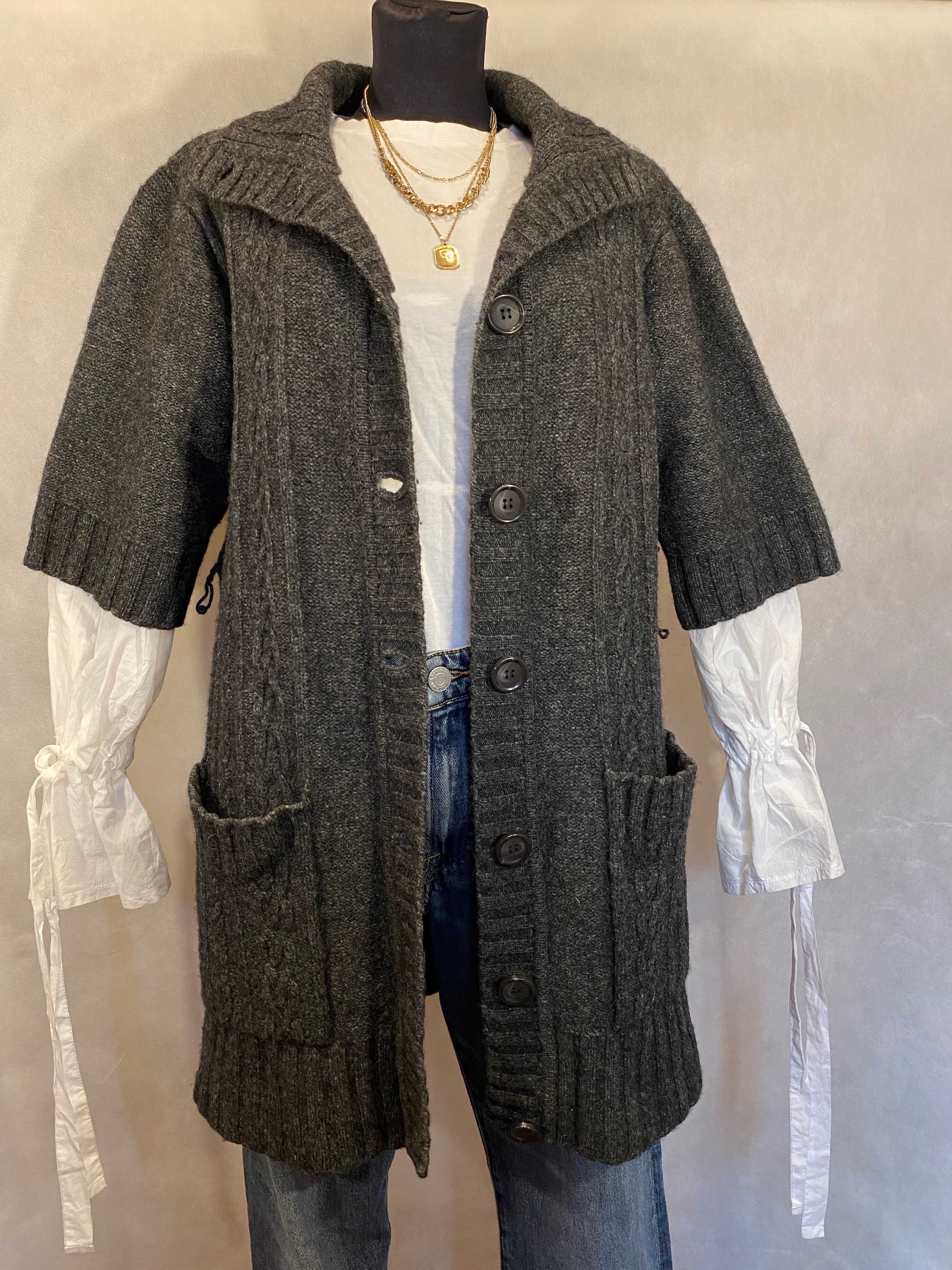 Kardigan sweter damski szary na guziki długi wełna Noa Noa 42 XL L