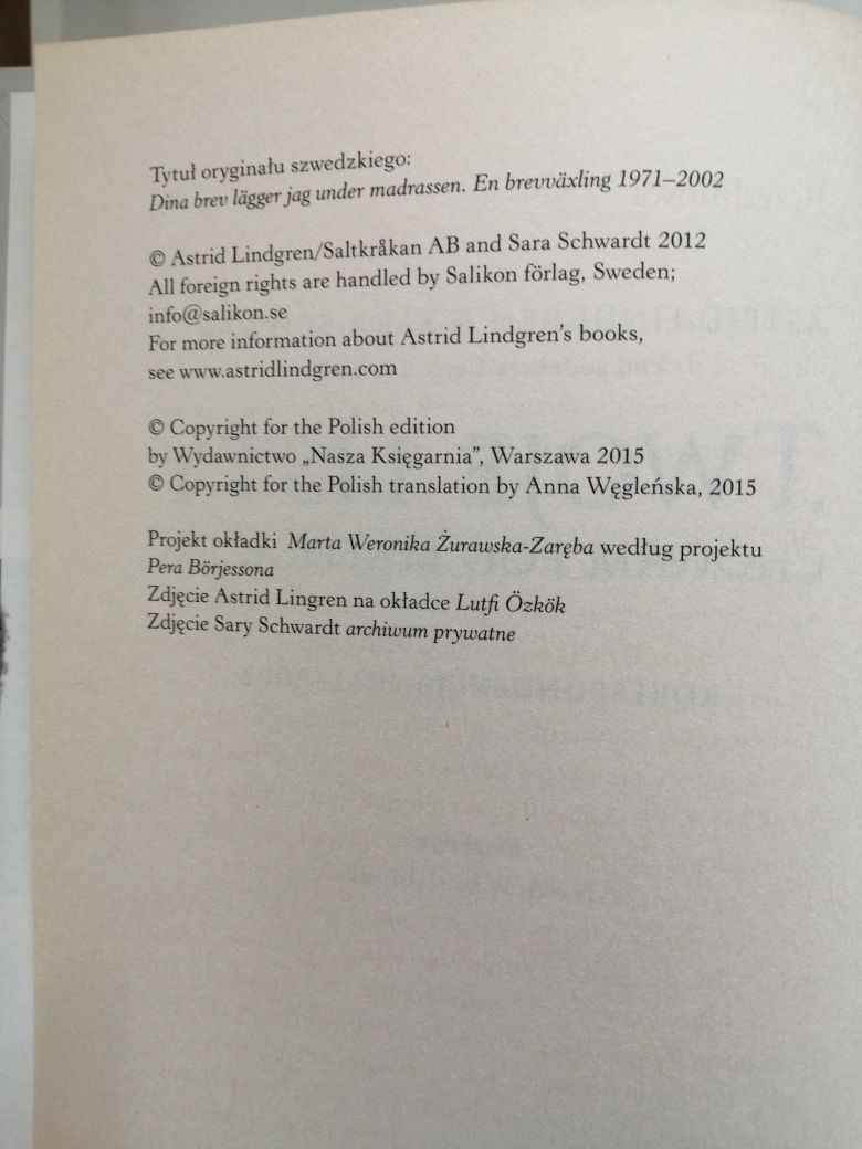 Twoje listy chowam pod materacem Astrid Lindgren Sara Schwardt