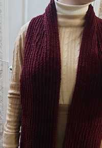 Велюровий вязаний шарф ручної роботи бордовий
