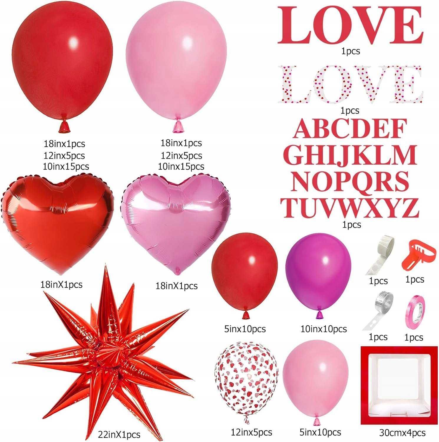 Balony urodzinowe dekoracja ścianki motyw miłosny zestaw 142szt