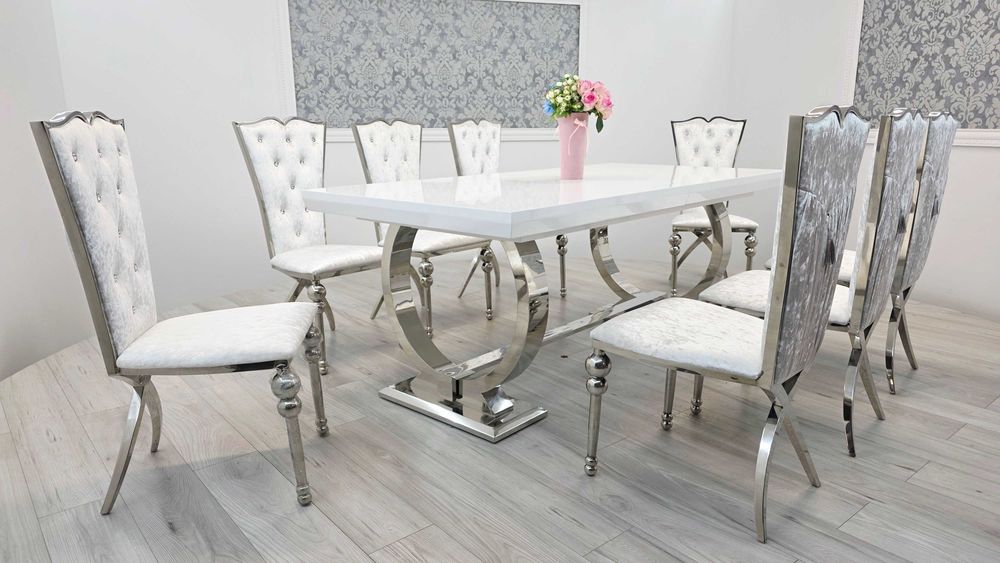 Jadalnia Stół Omega Decor 200x100 cm rozkładany + 8 krzeseł Love Snow
