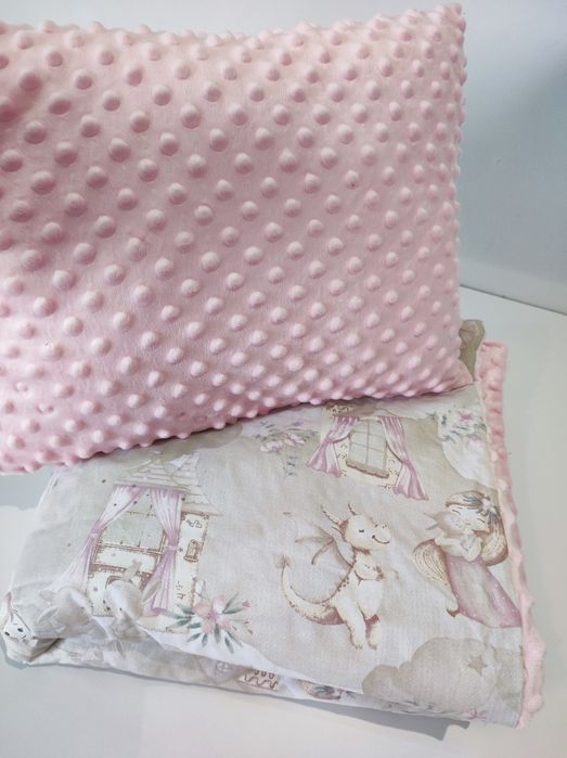 Kocyk 70x140 dla dziewczynki księżniczka z różowym Minky z poduszka