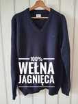 Granatowy męski sweter dekolt w serek V wełniany XL 100% lambswool