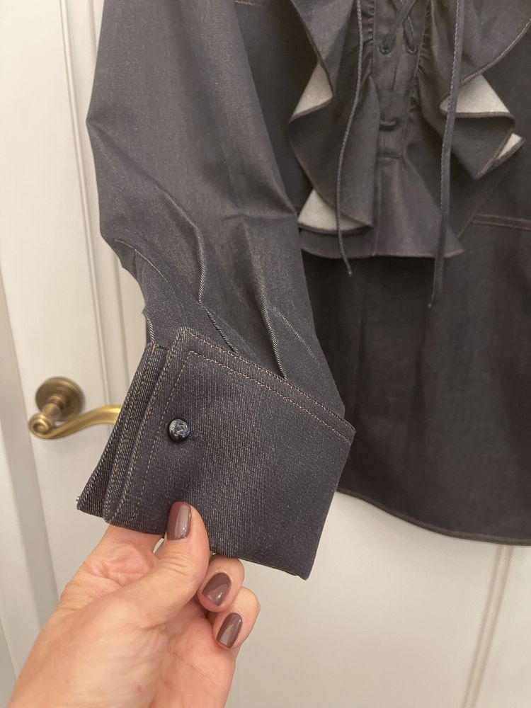 MAX MARA piękna koszula z żabotem jeansowa