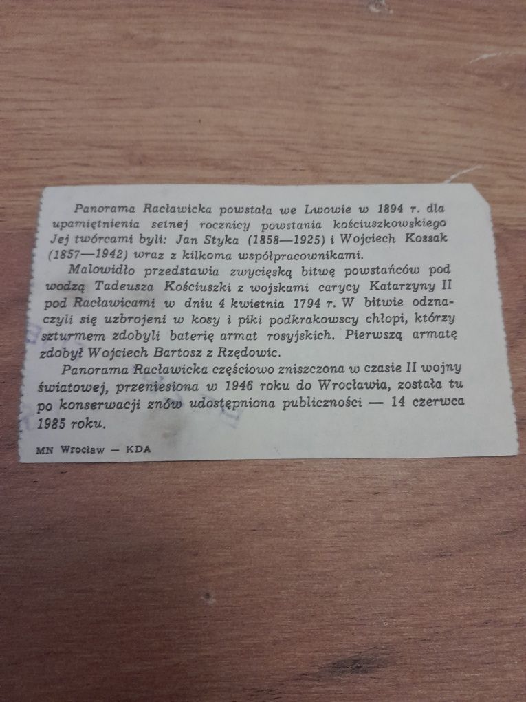 Stary bilet Muzeum Narodowe We Wroclawiu Panorama Raclawicka okazja