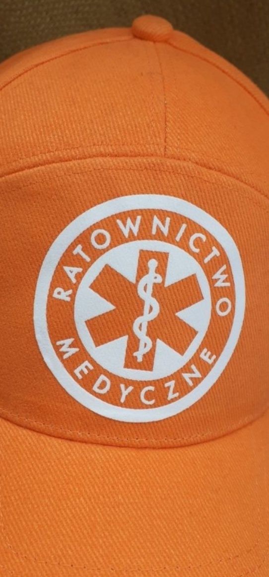Czapka bawełniana, pomarańczową z nadrukiem Ratownictwo Medy