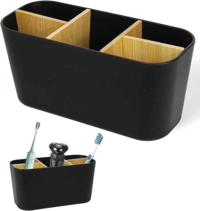 Pojemnik na szczoteczki do zębów z bambusowymi przegrodami, organizer