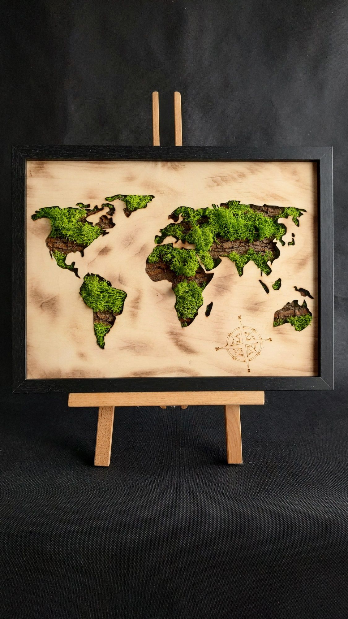 Obraz Mapa Świata mech kora 40cmx30cm