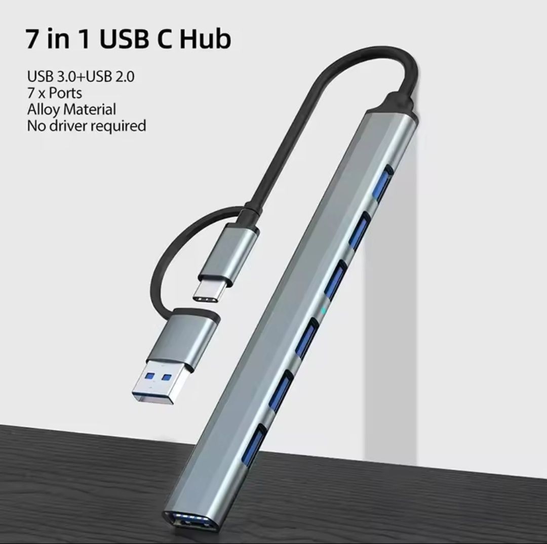 Hub 7 Portas USB tipo C e USB