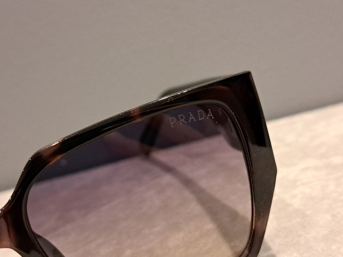 PRADA brązowe nowe okulary zlote logo damskie filtr UV 400