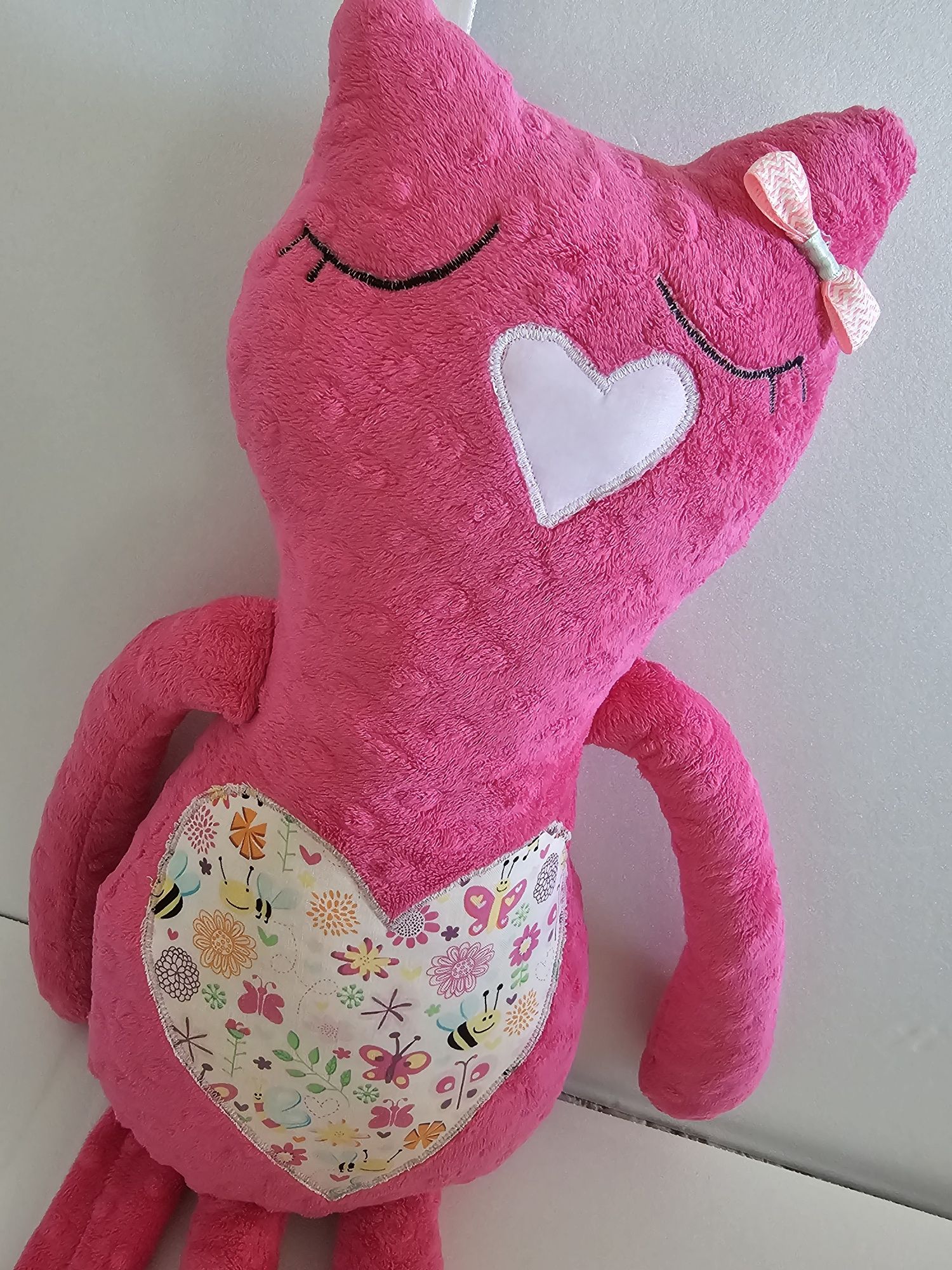 Maskotka DUŻY kot z polaru minky różowy 75 cm handmade