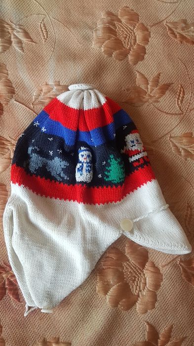 шапка дитяча подвійна вовна + шарф в'язаний трикотаж шерсть руч. вышив