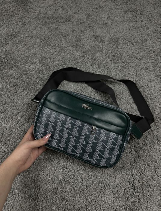 Сумка Lacoste чорна монограм/ месенджер лакосте/ бананка лакост