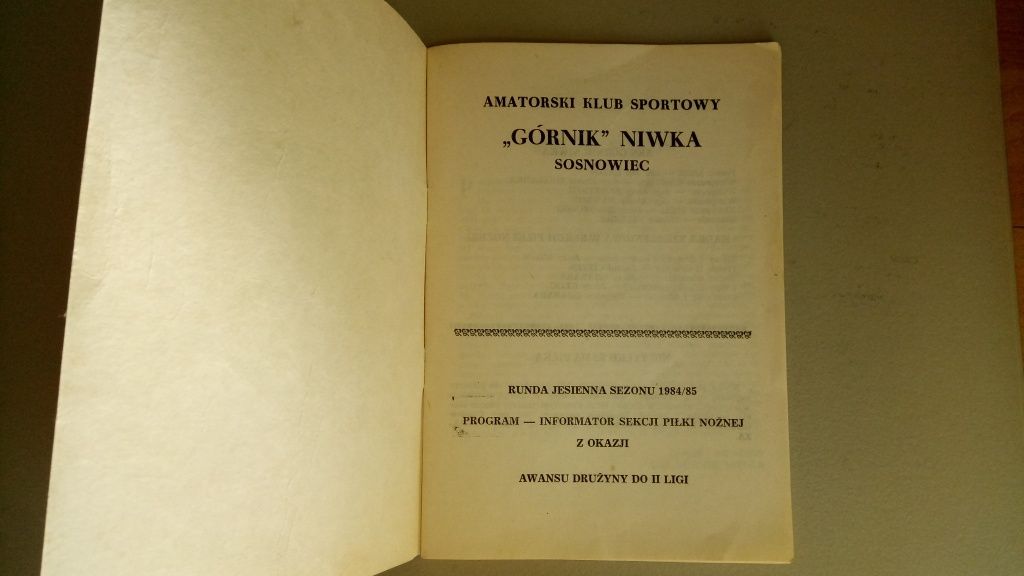 Program z sezonu 2 Ligi 1984r AKS Górnik Niwka Sosnowiec 1917, unikat