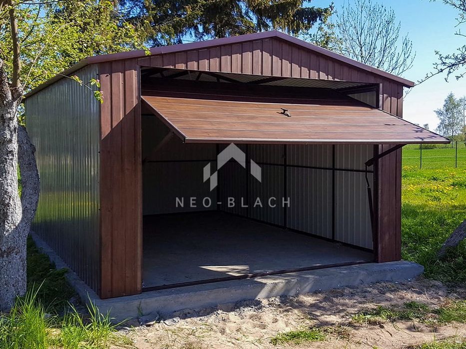 Garaż Blaszany 3,5X5M Brama - Drewnopodobny Dach Dwuspadowy Nb118