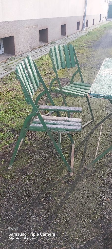 Krzesło stół ogrodowy przedwojenny metalowy składany