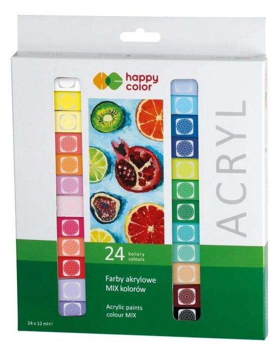 Farby akrylowe 12ml 24 kolory HAPPY COLOR GDD blister,261x213 mm