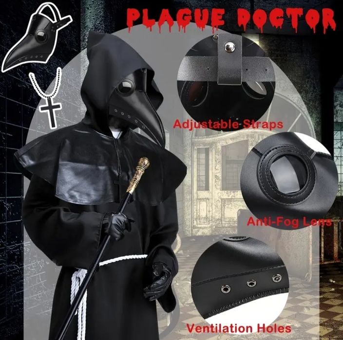 Набор из 5 предметов для костюма Доктора Чумы на Хэллоуин в стиле стим