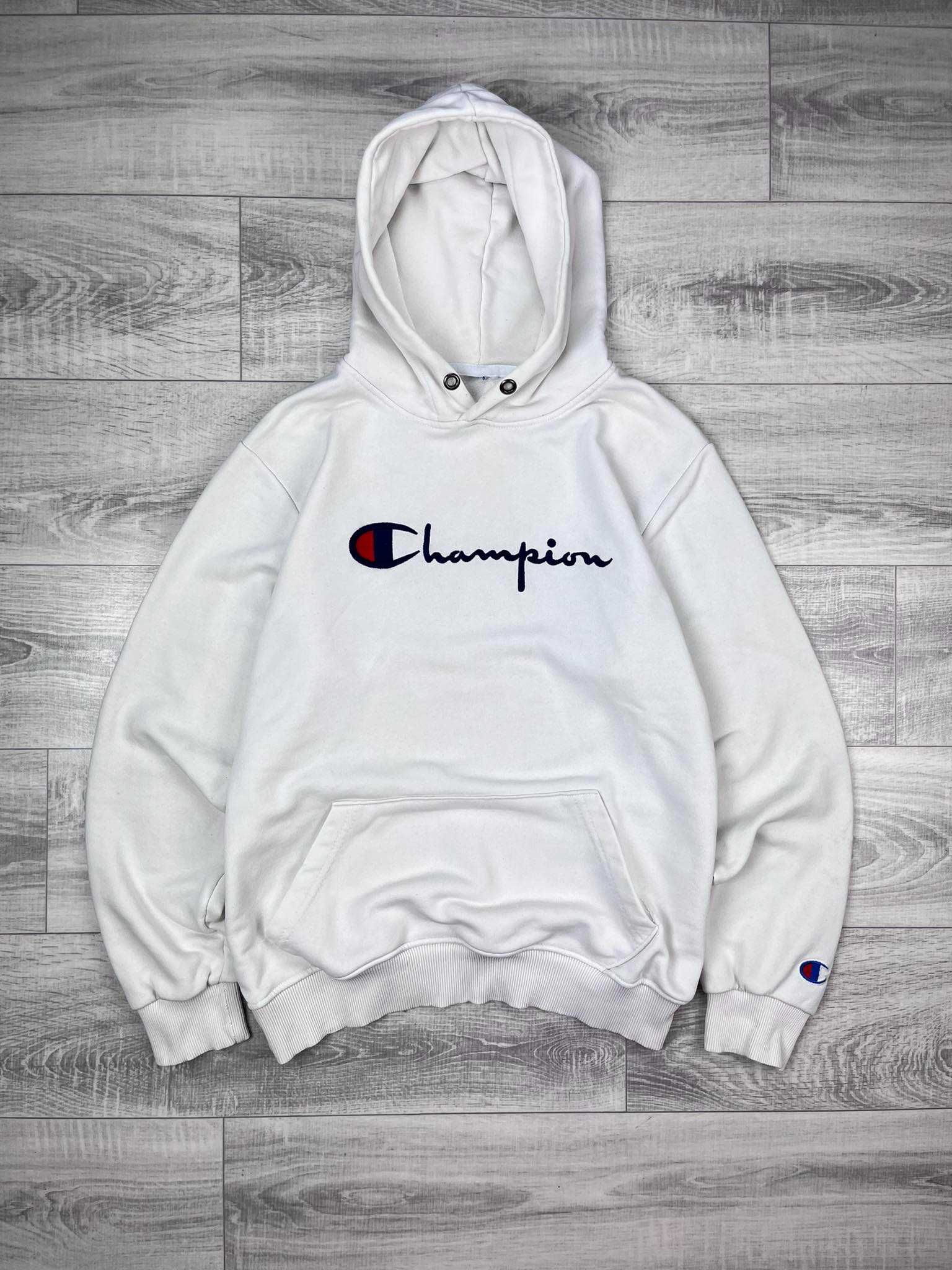 Bluza hoodie Champion biała bawełniana męska damska Unisex haft logo