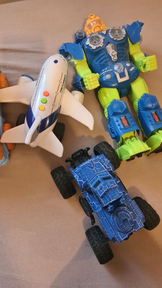 Zabawki zestaw samolot robot chodzi świeci