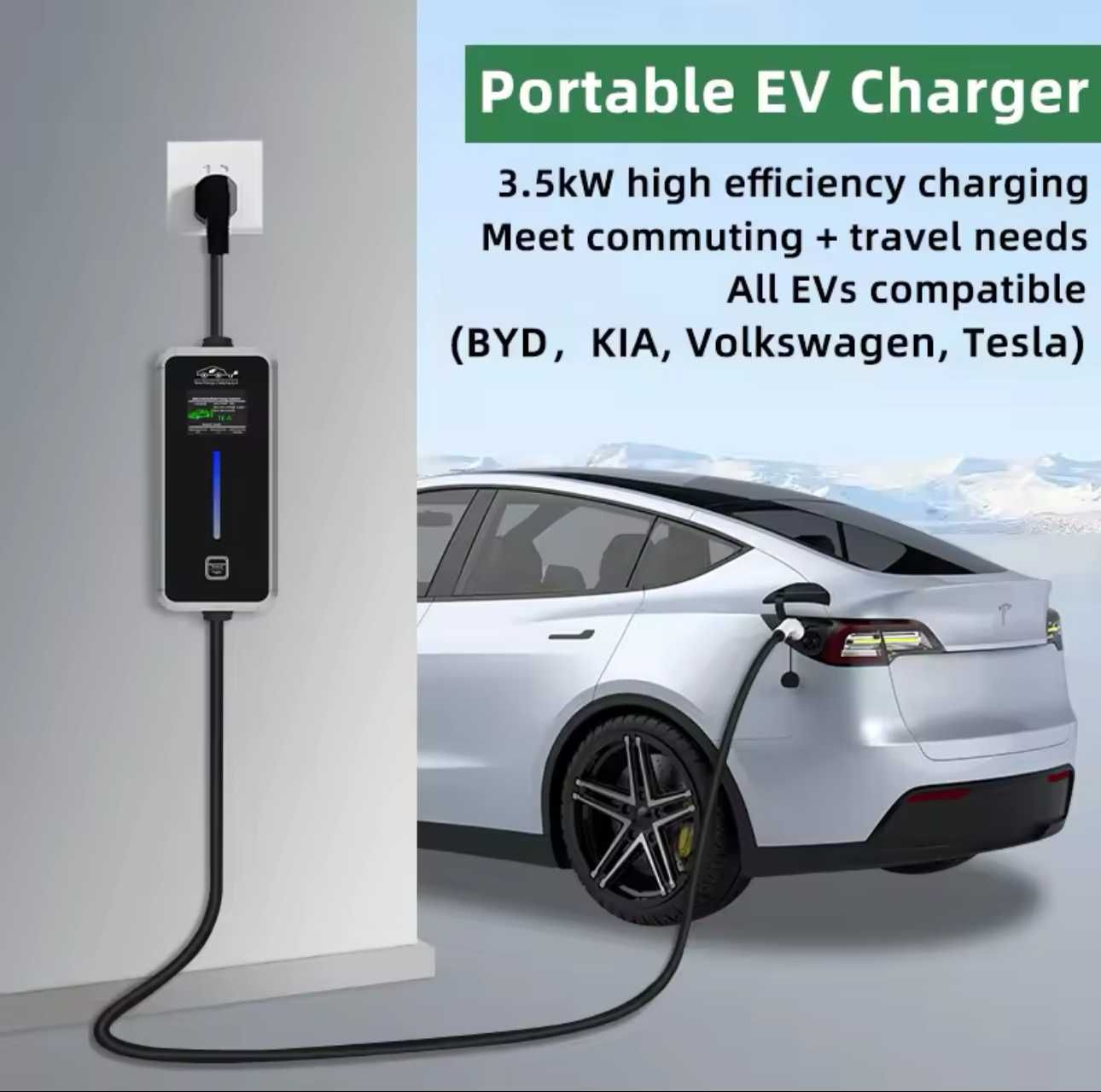 Carregador Portátil 3.5 kw -16A c/10 METROS CABO - Eletricos/ Hibrido