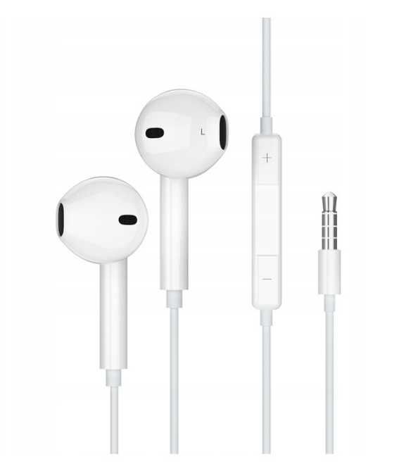 Białe słuchawki przewodowe 1,2 m Jack 3,5 mm mikrofon, pilot ttst1170
