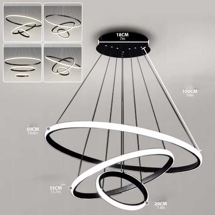 KSIBNW Nowoczesna Lampa Wisząca LED 3 Pierścienie 45W