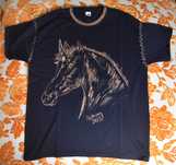 Czarny t-shirt, ręcznie malowana koszulka z koniem rozmiar M L