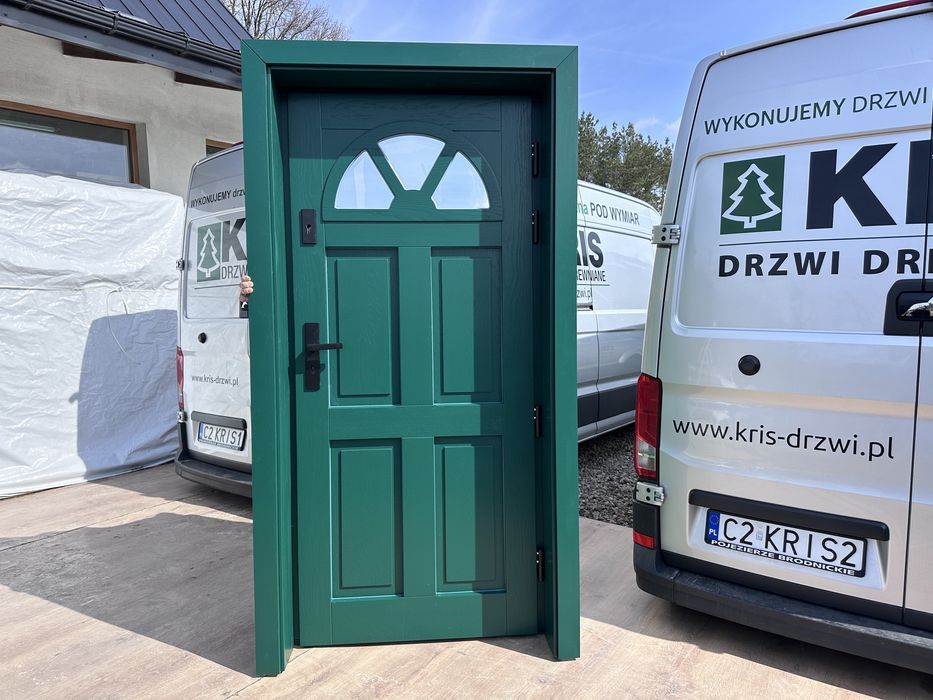 Drzwi wejściowe zewnętrzne drewniane zielone Na Wymiar Montaż Polska