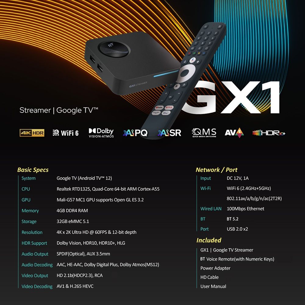 TВ Смарт-приставка Rocktek GX1 4/32 Google TV 12 та інші