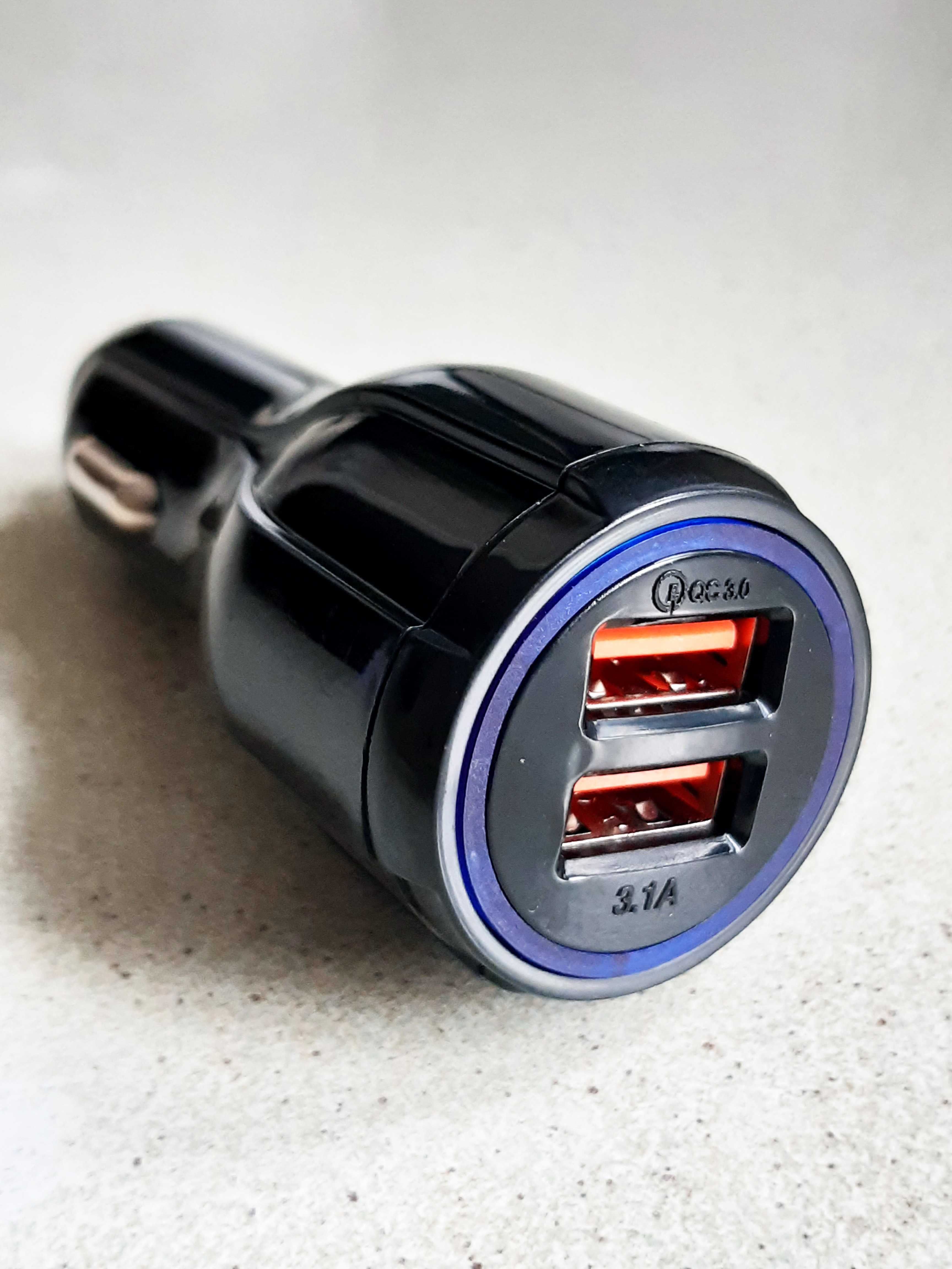 Ładowarka samochodowa 3.0 (szybka) 2 x USB    podświetlana