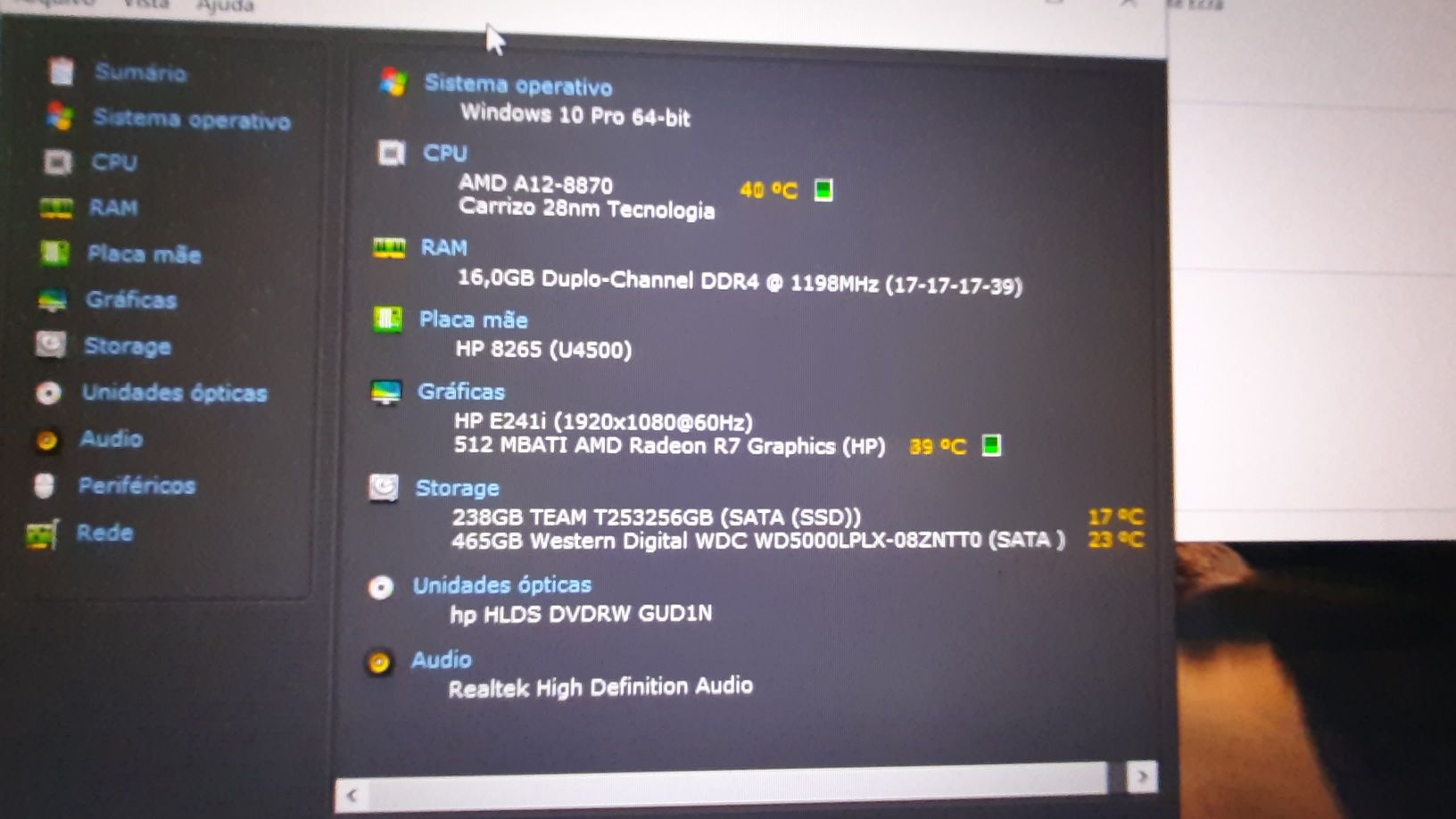 Pç HP705G3 6ªG|AMD-3.7Ghz|16G-DDr4|SSD256G+HDD500G|VGA/DP|W10|W11