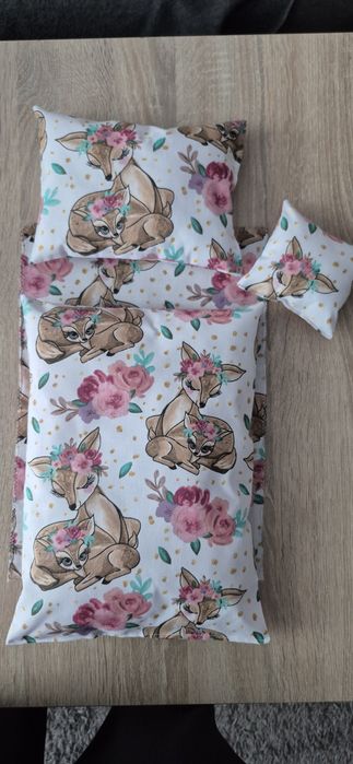 Pościel dla lalki do wózka łóżeczka kołyski Sarenki 4 elem