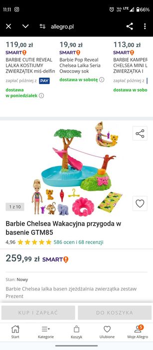 Barbie Chelsea Wakacyjna przygoda w basenie GTM85