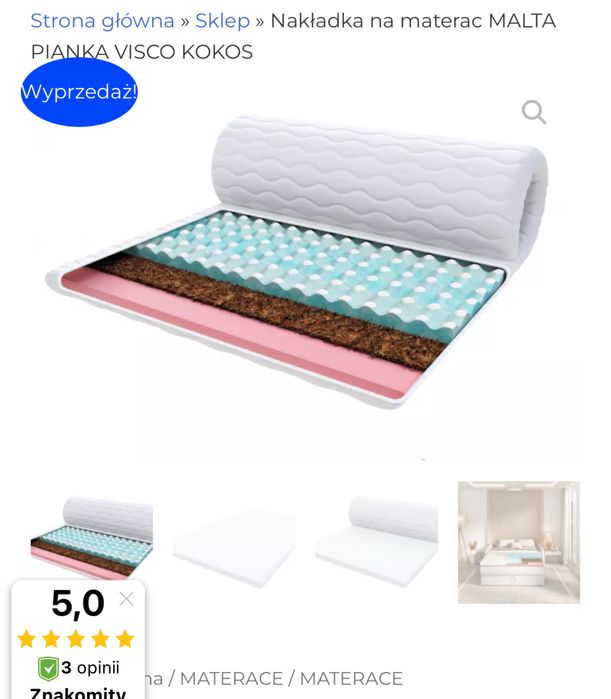 Nakładka na materac Malta Pianka Visco Kokos materac 140x200