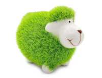 Owca owieczka ceramiczna z zielonym futerkiem figurka dekoracyjna