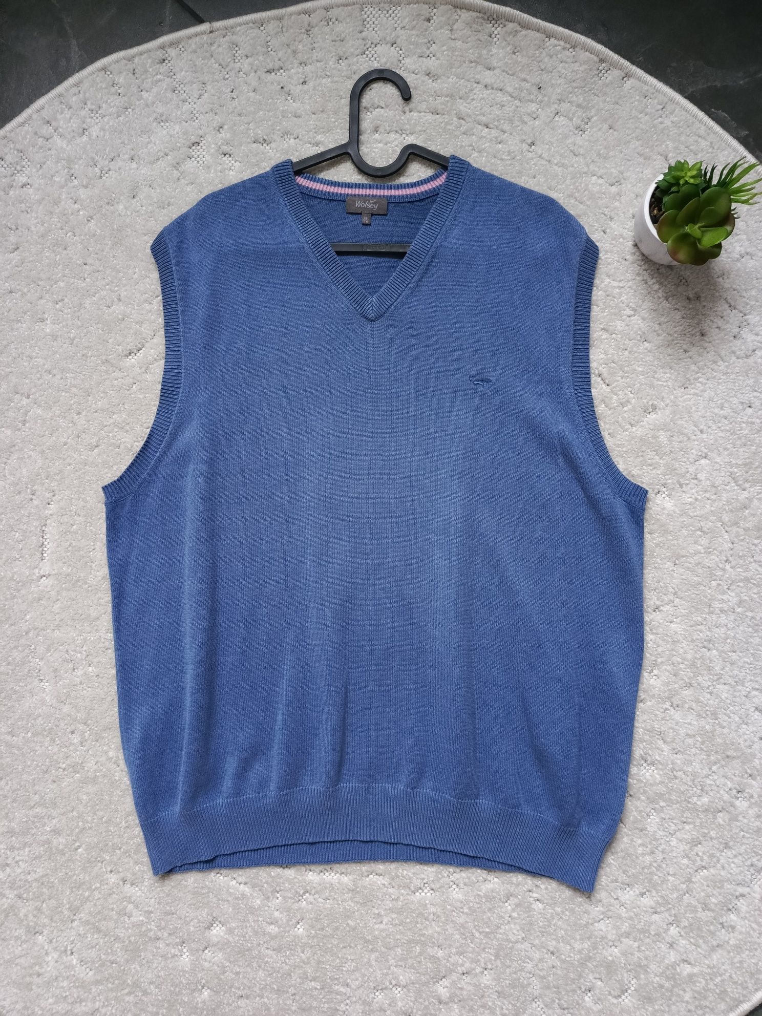 Elegancka niebieska kamizelka Wolsey, 100% bawełna, rozmiar XL