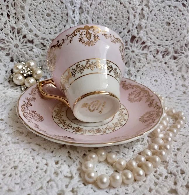 *Piękna Stara Różowa St Leonard Angielska Porcelana Filiżanka Złota
