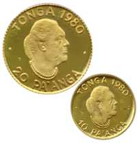 2 монети Тонга 1980 золото