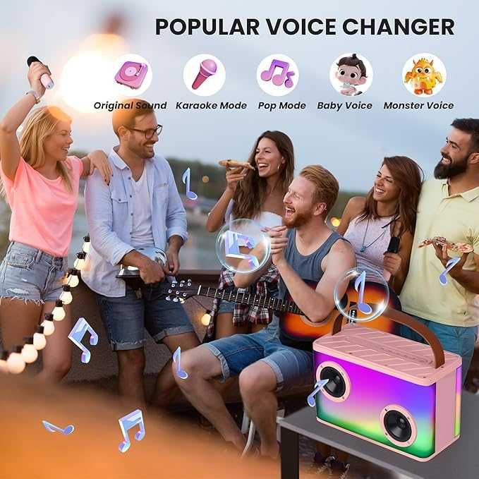 BONAOK przenośna maszyna do karaoke z lampkami, odtwarzacz karaoke z 2