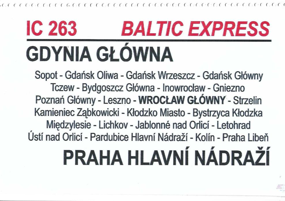 Tablica relacyjna - IC Baltic Express (zeszyt)