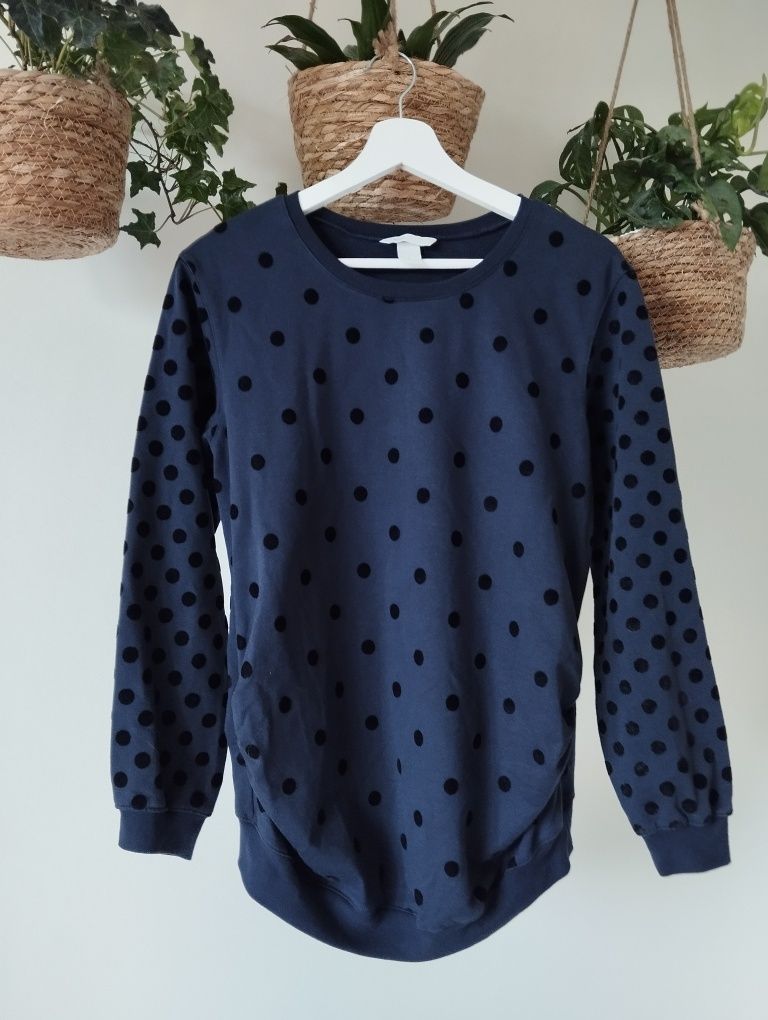 Bluza ciążowa, granatowa w grochy, welurowe kropki r. M H&M Mama