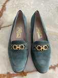 Mokasyny skórzane Salvatore Ferragamo r.38,5-39 zamszowe zielone