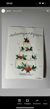 Kartka zaproszenie ślubu ślub  podziękowanie kwiaty  tort boho