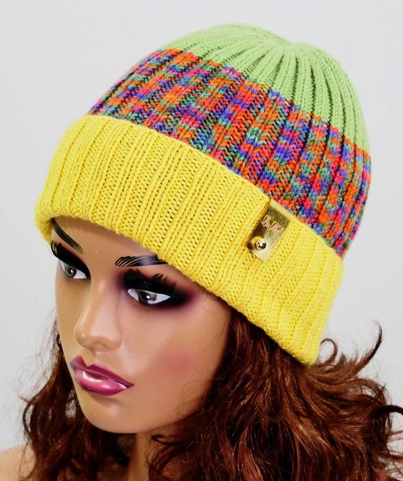 LaMel Czapka w paski handmade 100%Merino obw.54 - 58cm