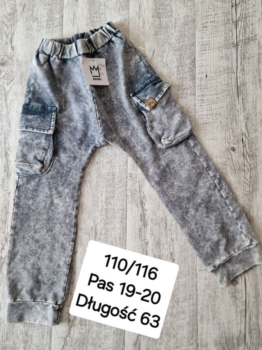 Spodnie dekatyzowane 110/116 chłopięce  mimi bawełniane szare bojówki